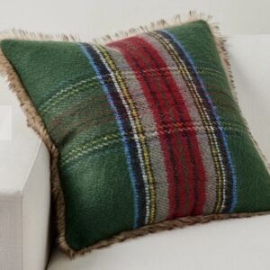 NEW Pottery Barn Stewart Plaid Pillow Cover 24x24 Green Red Faux Fur